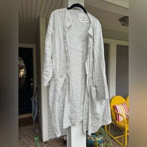 NotPerfectlinen Long Sintra Jacket Black and white Stripes